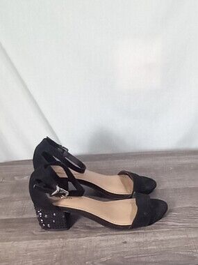 Torrid Black Single Strap Jeweled Block Heel Size 8WW